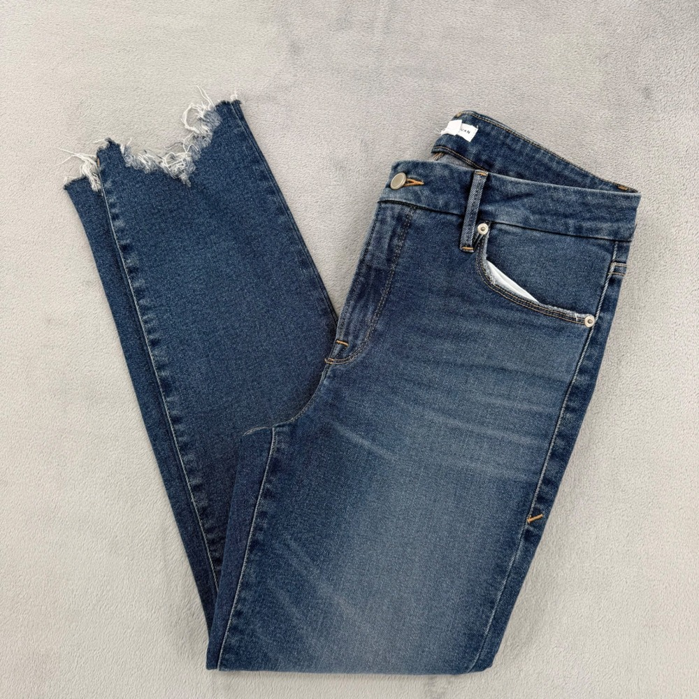 Good American Womens 8/29 High Rise Skinny Jeans Medium Wash Raw Distressed Hem